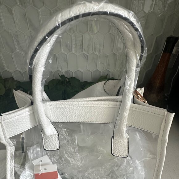 Clear PVC & White Faux Leather Mini Tote Bag With Adjustable Strap By Unni - Picture 4 of 8